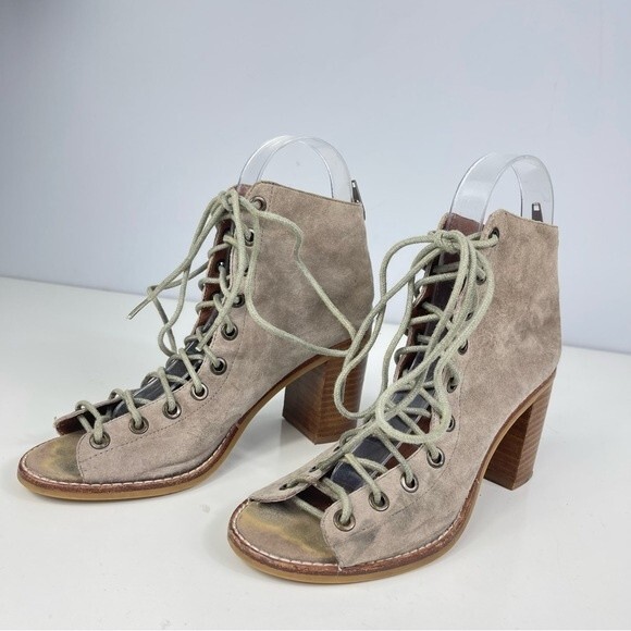 Jeffrey Campbell Cors Peep Toe Lace Up Suede Chunky Stacked Heel Boot Sandals 6 - Picture 5 of 16